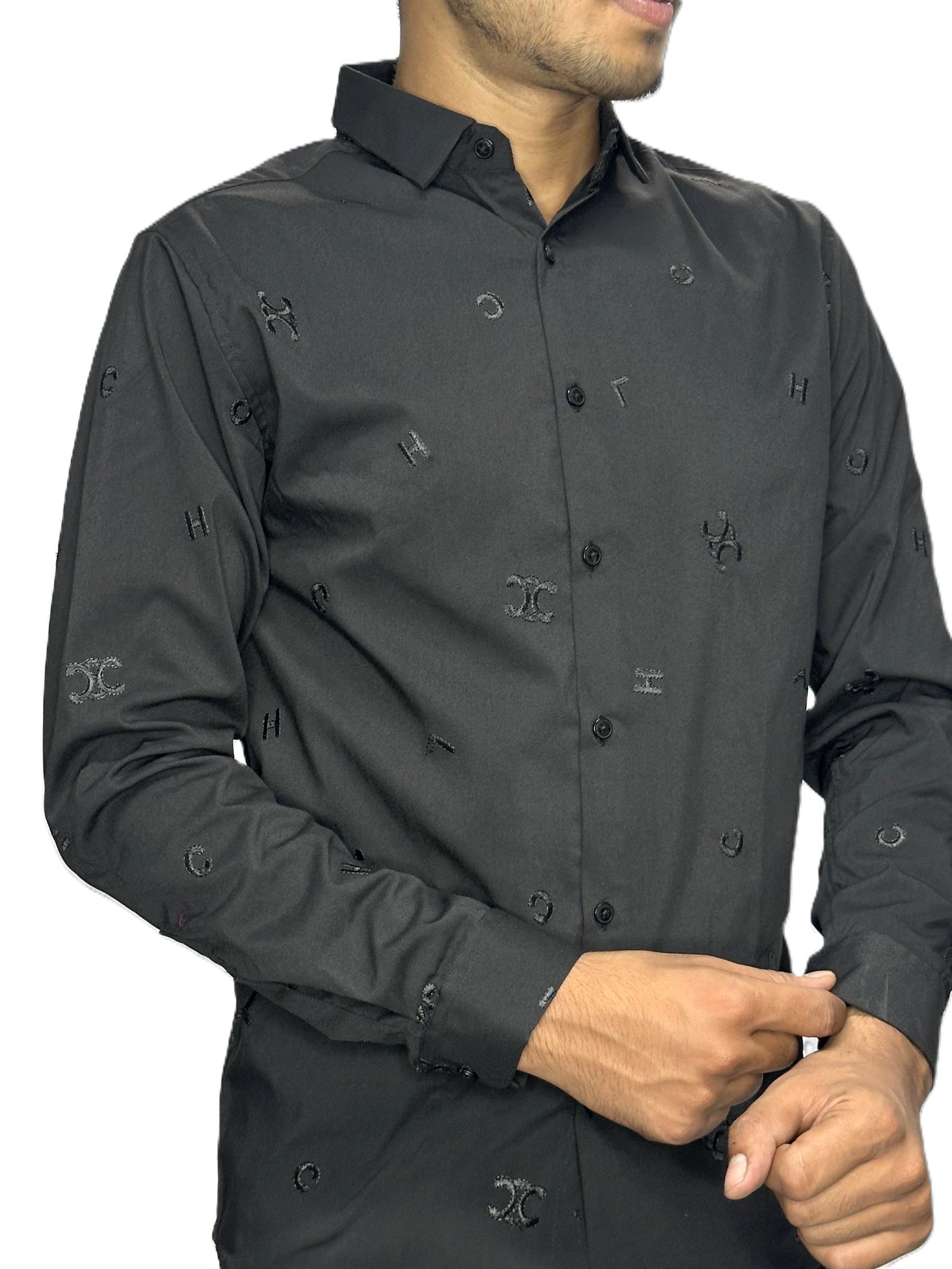  Black regular fit printed casual shirt 